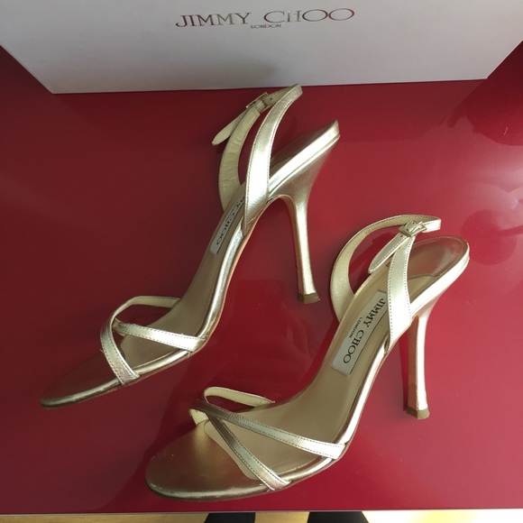 Jimmy Choo Gold Napa Leather Jasmine Sandals - Picture 3 of 6